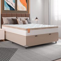 Cama Box Baú Casal Colchão Molas Ensacadas Real 138x188x68cm Branco / Bege - Suporta até 130Kg Por Pessoa