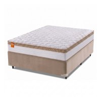 Cama Box Baú Casal Colchão Molas Ensacadas Real 138x188x68cm Branco / Bege - Suporta até 130Kg Por Pessoa