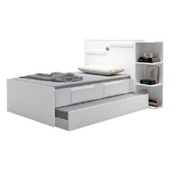 Cama Solteiro Cabeceira Baú com cama auxiliar 0,88m 2 Gavetas Hortencia Branco / Branco Lilás Flex