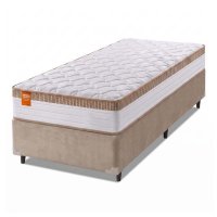 Cama Box Solteiro Colchão Molas Ensacadas Real 88x188x65cm Branco / Bege - Suporta até 130Kg
