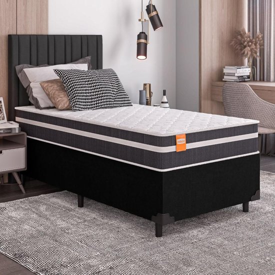 Cama Box Solteiro Colchão Molas Qatar 88x188x60cm