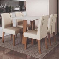 Conjunto de Mesa Sala de Jantar Atenas com 4 Cadeiras Carvalho/Off White/Bege 0,90m Quadrada Dobuê