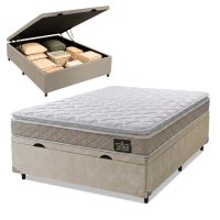 Cama Box Baú Casal Colchão D33 Pillow Top Millenium 138x188x57cm Bege - Suporta até 100kg por Pessoa