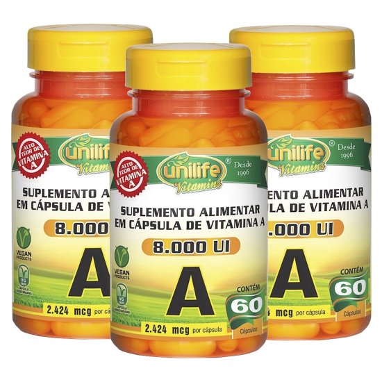 Vitamina A Retinol 60 cápsulas de 500mg Kit com 3