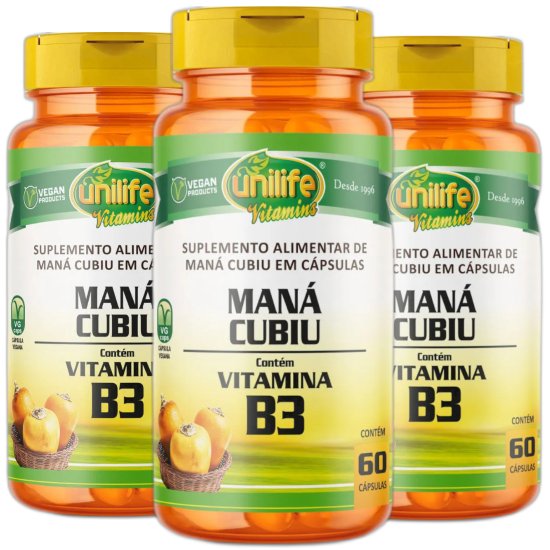Mana Cubiu Vitamina B3 Vegano 60 Cápsulas 550mg Kit com 3