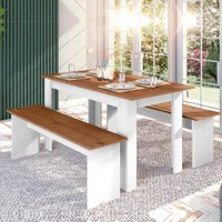 Conjunto De Mesa com 2 Bancos Gourmet Primor Zanzini Branco / Nature