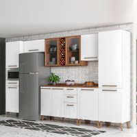 Armário De Cozinha Completa Com Adega 9 Portas 4 Gavetas Favorita Branco / Natura
