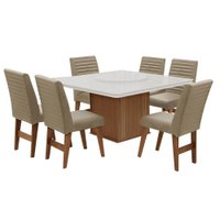 Conjunto de Mesa 6 Cadeiras Tampo Giratório Cedro/Areia