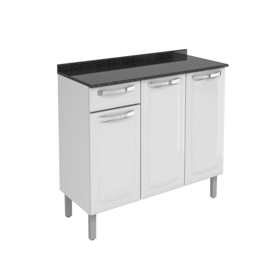 Balcão de Cozinha Itatiaia de Aço 3 portas com Tampo Itatiaia 1,05m Branco