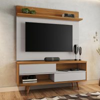 Bancada Retrô com Painel para TV de até 50 Polegadas Notável Off White / Freijó Trend