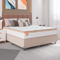 Cama Box Casal Queen Colchão Molas Ensacadas Real 158x198x65cm Branco / Bege - Suporta até 130Kg Por