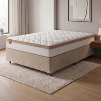 Cama Box Casal Queen Colchão Molas Ensacadas Real 158x198x65cm Branco / Bege - Suporta até 130Kg Por