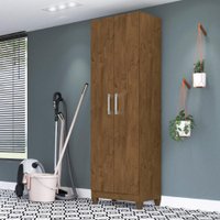 Armário Multiuso Organizador Lavanderia 2 Portas 4 prateleiras New Iris Moval Castanho Wood