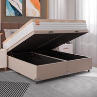 Cama Box Baú Casal Queen Colchão Molas Ensacadas Real 158x198x68cm Branco / Bege - Suporta até 130Kg
