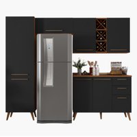 Armário De Cozinha Completa Com Adega 7 Portas 3 Gavetas Favorita Preto/Nature