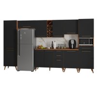 Armário De Cozinha Completa Com Adega 11 Portas 4 Gavetas Favorita Preto/Nature