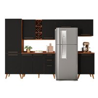 Armário De Cozinha Completa Com Adega 9 Portas 3 Gavetas Favorita Preto/Nature