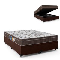 Cama Box Casal Queen Baú Colchão Espuma Orthoface Polar 158x198x66cm Marrom - Suporta Até 120kg Por
