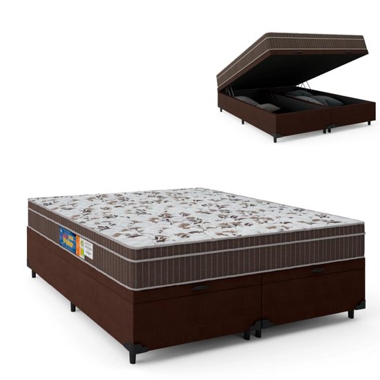 Cama Box Casal Queen Baú Colchão Espuma Orthoface Polar 158x198x66cm Marrom - Suporta Até 120kg Por