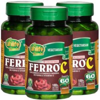 Ferro + vitamina C 60 cápsulas de 500mg Kit com 3