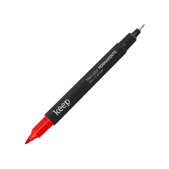 Caneta Marcador Permanente Duas Pontas Fina/Ultrafina 1mm/0.4mm Vermelho Caixa c/ 12un Keep - MR071