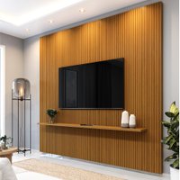 Painel Para Tv Até 75 Polegadas Ripado Impressão 3D Egeo Com Prateleira 2,25m Cedro EDN