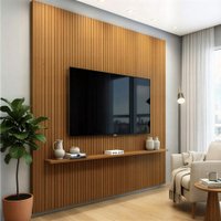 Painel Para Tv Até 75 Polegadas Ripado Impressão 3D Egeo Com Prateleira 1,80m Cedro EDN