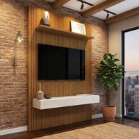 Painel Para Tv Até 55 Polegadas Ripado Impressão 3D Egeo Com Prateleira 1,35m Cedro EDN