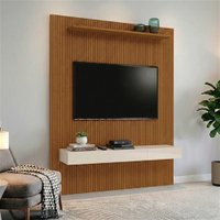 Painel  Para Tv Até 75 Polegadas Ripado Impressão 3D Egeo Com Nicho 1,80m Cedo Off White EDN