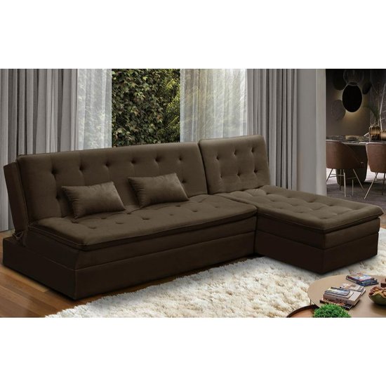 Sofá Cama King 5 Lugares 2,70m Alice Suede Marrom Adonai Estofados