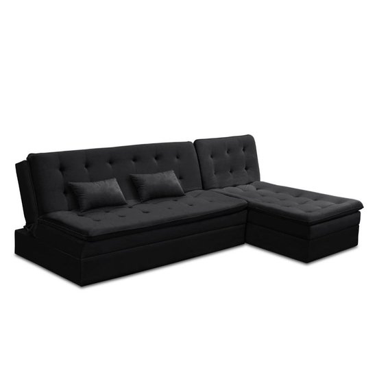 Sofá Cama King 5 Lugares 2,70m Alice Suede Preto Adonai Estofados