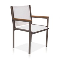 Cadeira De Alumínio E Braços De Madeira Em Tela Sling - Marrom Com Branco