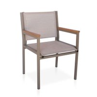 Cadeira De Alumínio Braços De Madeira Em Tela Sling - Cappuccino E Tela Café Com Leite