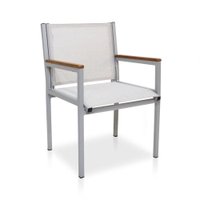Cadeira De Alumínio Braços De Madeira Em Tela Sling - Cinza