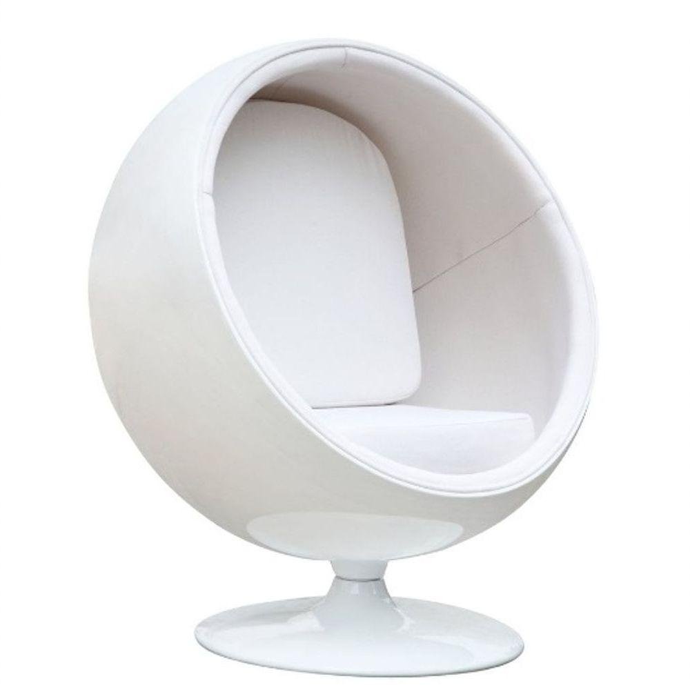 Poltrona Ball Chair Branca Tecido Couro Ecológico Branca