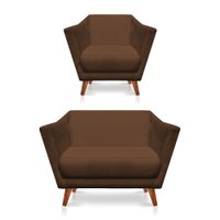 Kit Poltrona e Namoradeira Pérsia Suede Marrom Pés Chanfrado Castanho - Pallazio