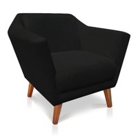 Poltrona Decorativa Pérsia Suede Preto Pés Chanfrado Castanho - Pallazio