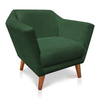 Poltrona Decorativa Pérsia Suede Verde Pés Chanfrado Castanho - Pallazio