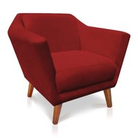 Poltrona Decorativa Pérsia Suede Vermelho Pés Chanfrado Castanho - Pallazio