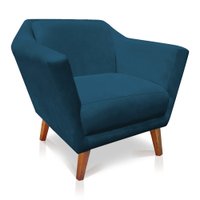 Poltrona Decorativa Pérsia Suede Azul Marinho Pés Chanfrado Castanho - Pallazio