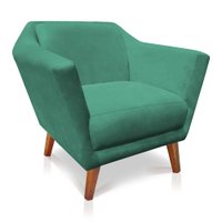 Poltrona Decorativa Pérsia Suede Azul Turquesa Pés Chanfrado Castanho - Pallazio