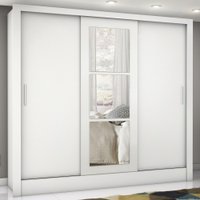 Guarda-roupa Casal Santiago 3 Portas 3 Gavetas Com Espelho Branco - Carioca Móveis