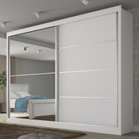 Guarda-roupa Casal Verona 2 Portas 4 Gavetas Espelhado Branco - Mademarques