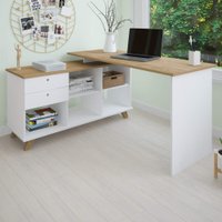 Mesa Escrivaninha Gold  2 Gavetas 2 Pratelerias Branco/olmo - Artany