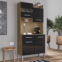 Cozinha Compacta 4 Portas 1 Gaveta Ac4100 Wood/preto - Decibal Móveis
