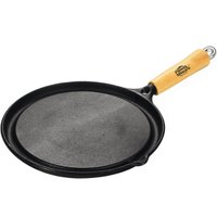 Frigideira Bistequeira em Ferro Fundido 26cm com Canaleta e Cabo de Madeira Panela Mineira Preta