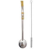 Bomba Chimarrão Rosca Aço Inox 304 Ouro 18k Pingente Desenho Flor de Lis