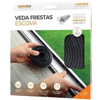 Veda Frestas Escova Fita Adesiva Portas e Janelas 5 Metros 7x5mm ¿Comfort Door Preto