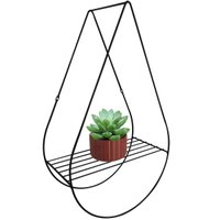 Nicho de Parede Suspenso Aramado Decorativo em Metal Formato Gota Simples Preto Fosco