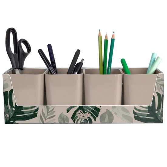 Kit 4 Porta Objetos Com Suporte Folhagem Organizador Mesa Escritório Porta Lápis Dello